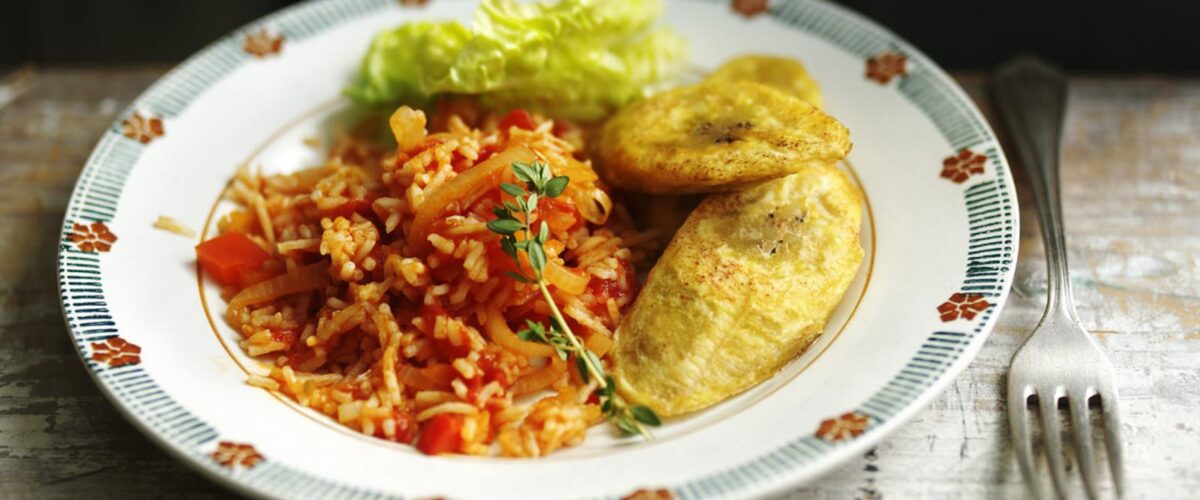 Jollof rice with fried plantains